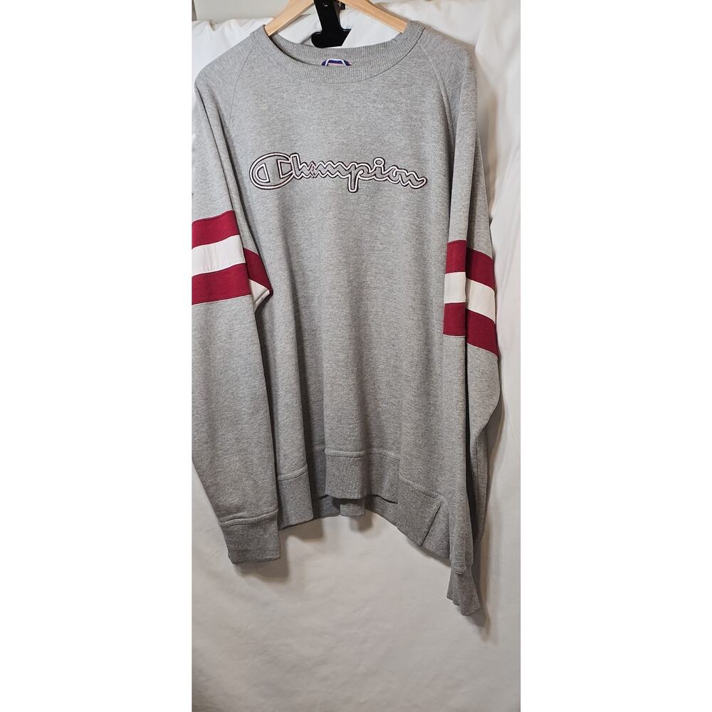 Champion Sweatshirt Mens XL Gray Pullover Logo Long Sleeve Stripe